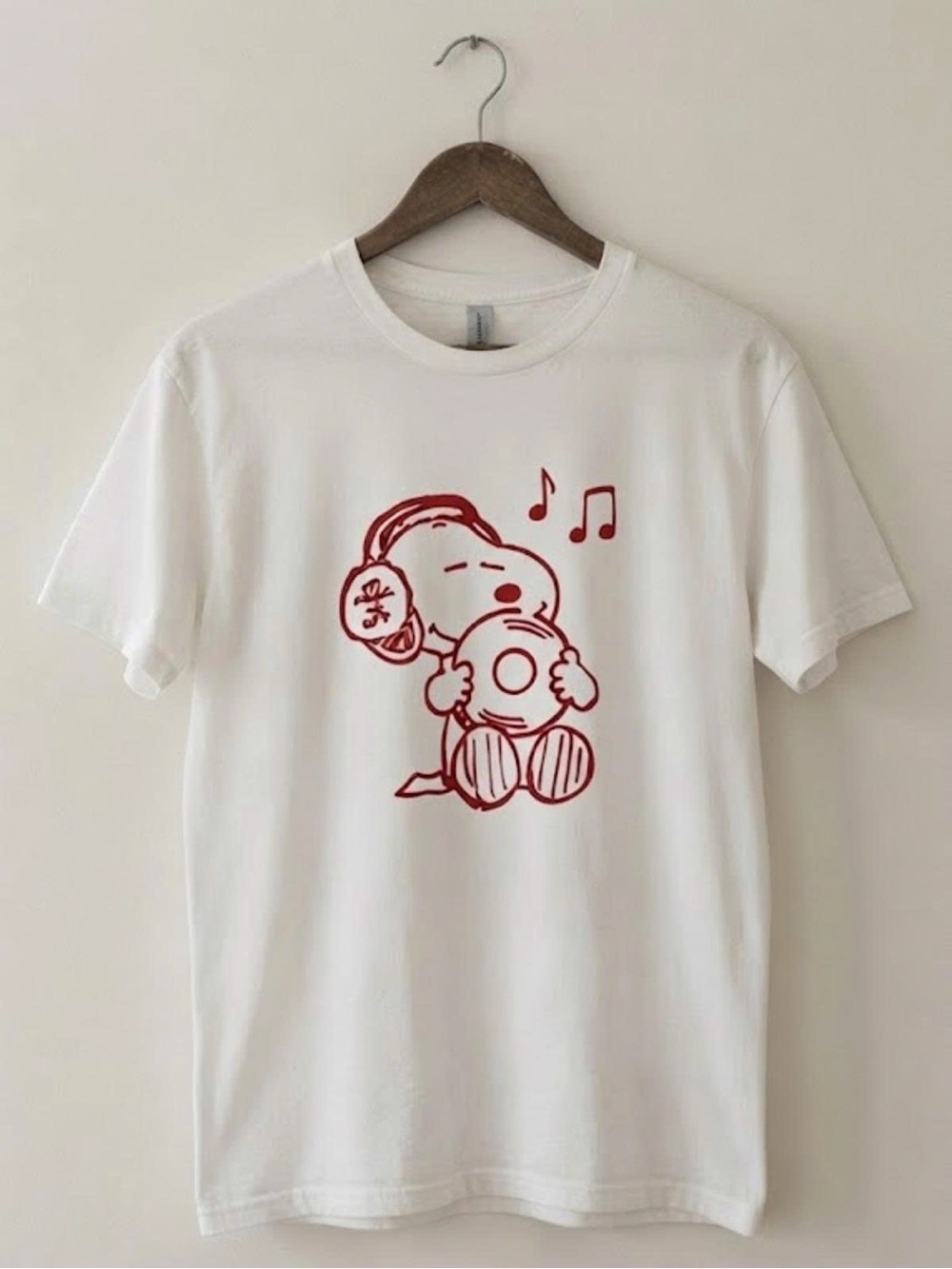 Gildan White Short Sleeve Tee with Red Snoopy Graphic | Unisex Shirt